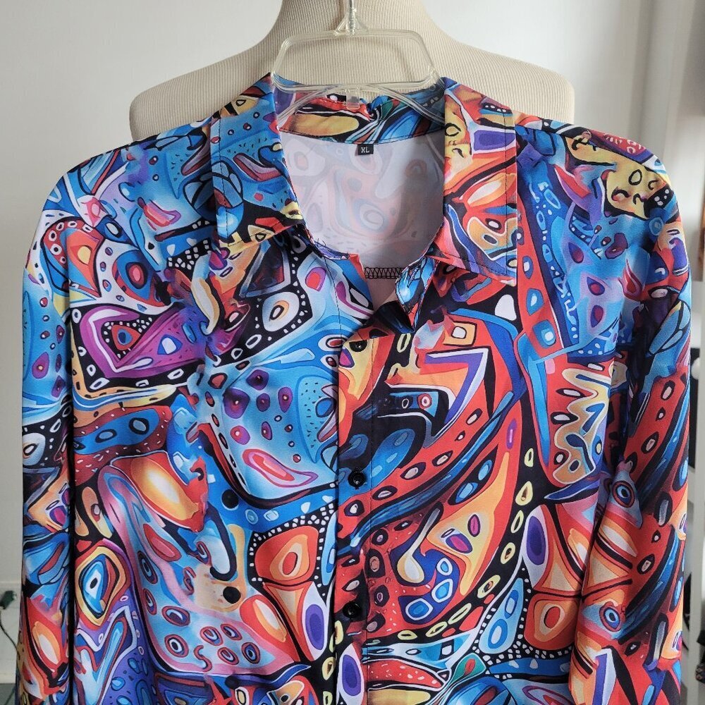 Unisex Button Up Shirt Colorful Artistic Novelty Long Sleeve Shirt (Size:  XL)
